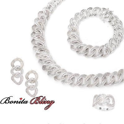 Rhodium Plated Linked Chain Set with CZ