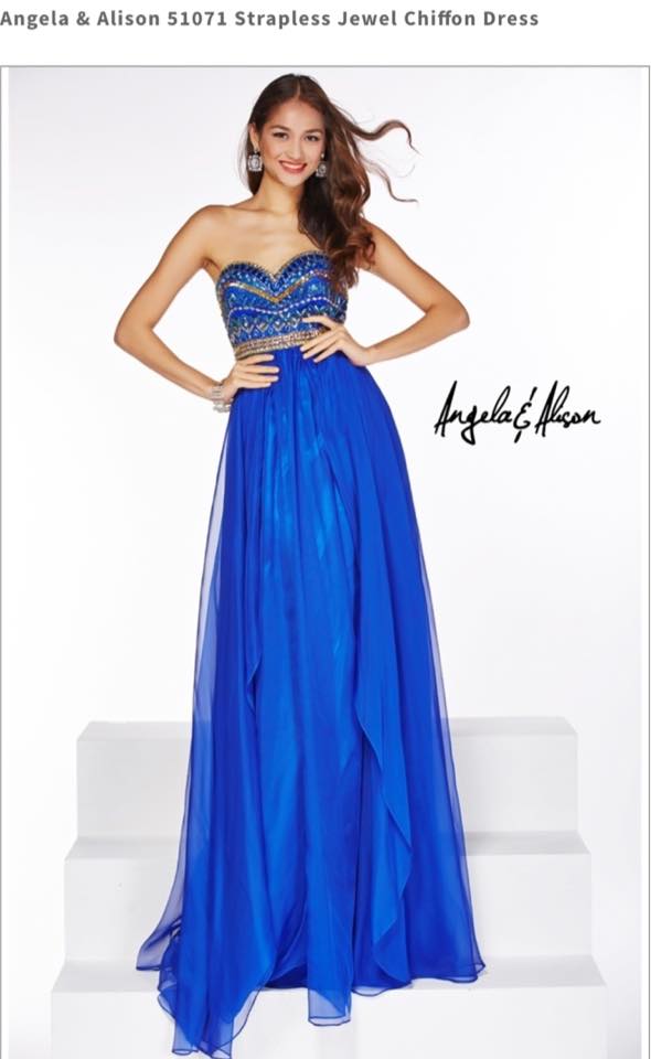 Blue Strapless Jewel Chiffon Dress