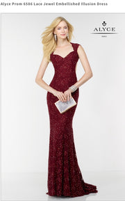 Lace Jewel Embellished Illusion Dress