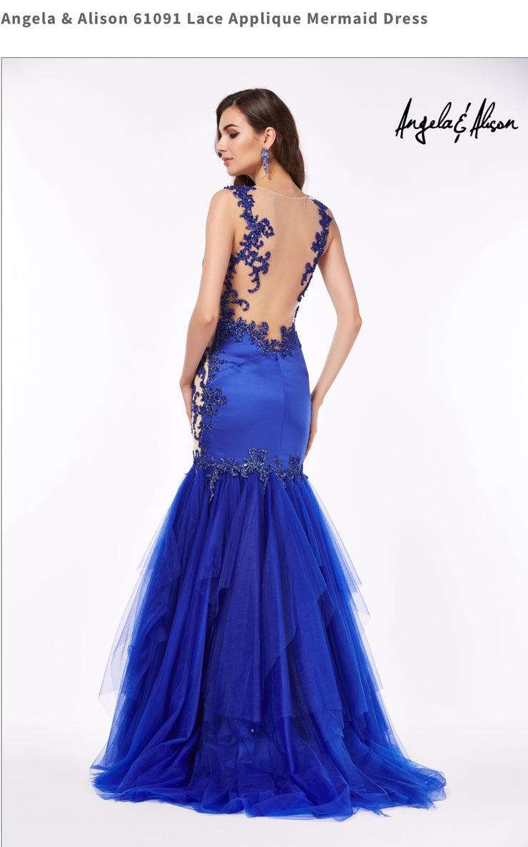 Lace Applique Mermaid Blue Dress