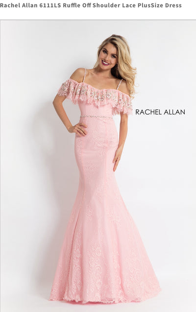 Ruffle Off Shoulder Lace PlusSize Pink Dress