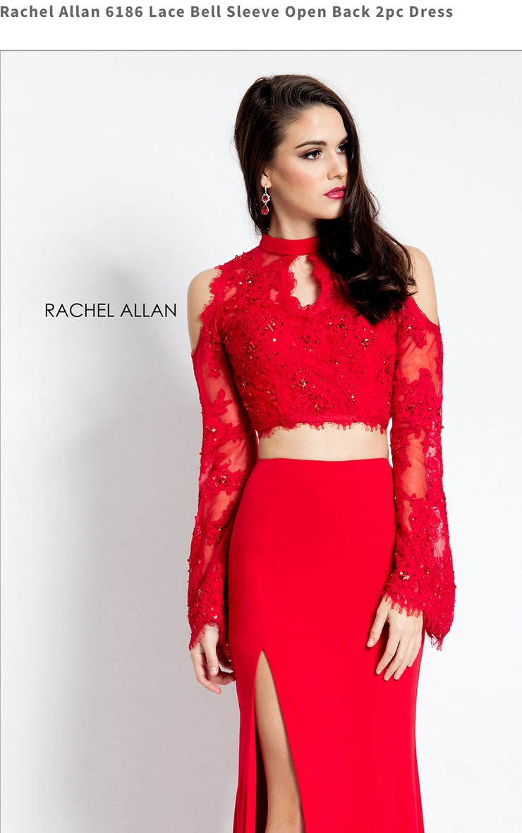 Lace Bell Sleeve Open Back 2pc Red Dress