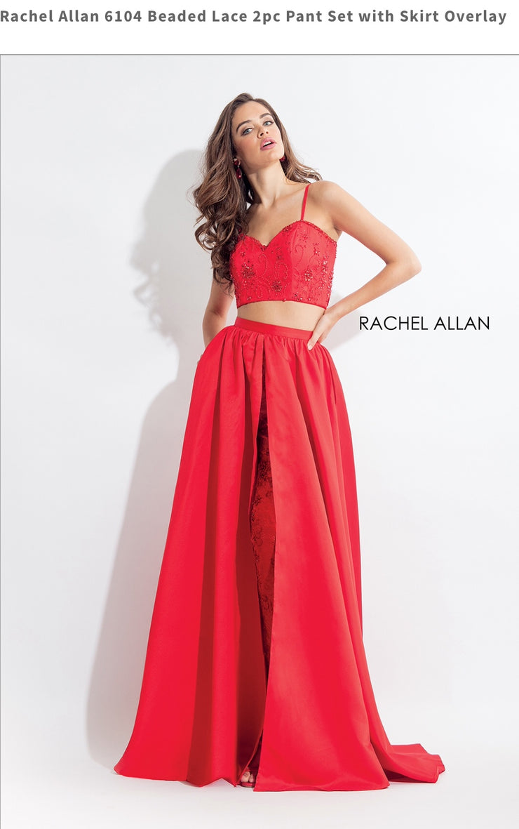 Beaded Lace 2pc Pant Set with Skirt Overlay Red