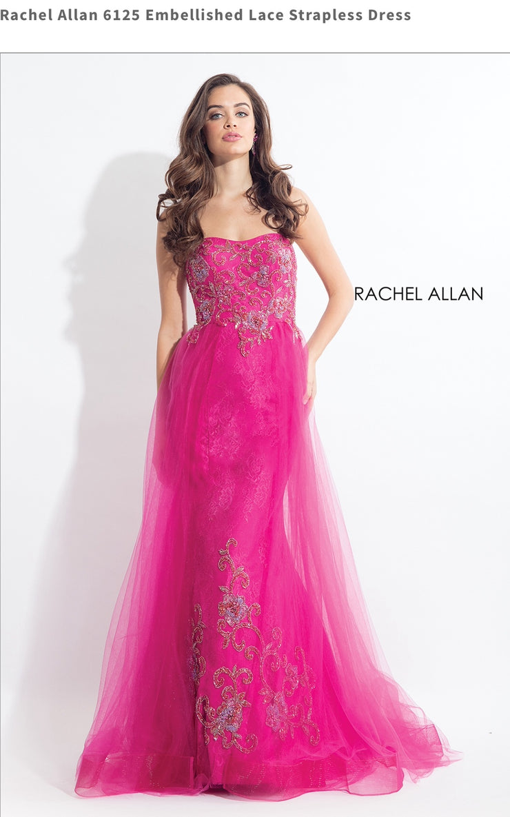 Embellished Lace Strapless Fucsia Dress