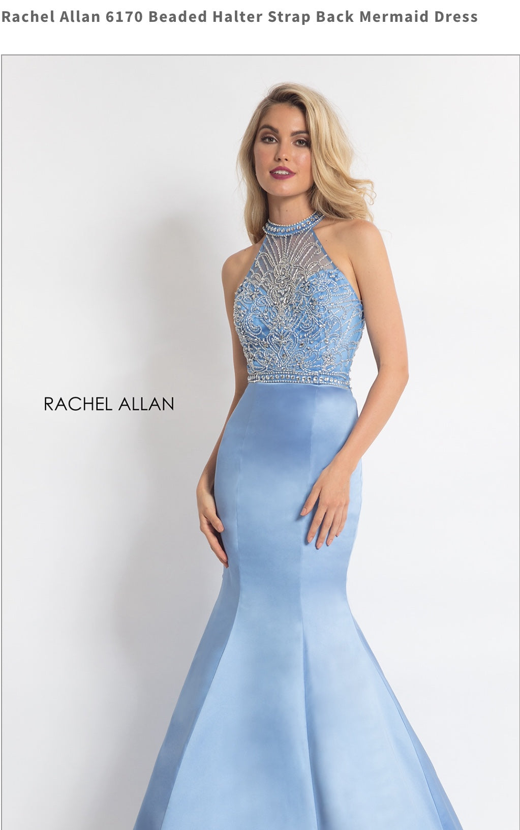 Beaded Halter Strap Back Mermaid Lightblue Dress – Bonita Natural