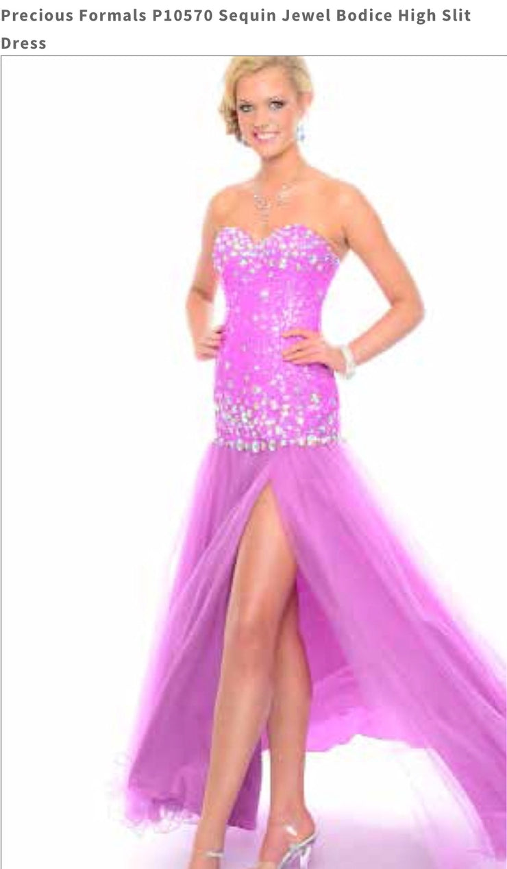 Sequin Jewel Bodice High Slit Dress