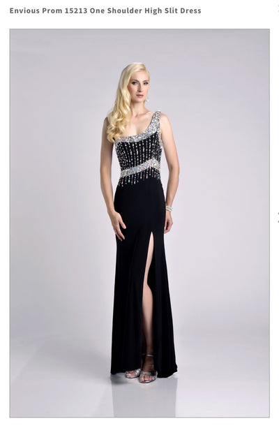 One Shoulder High Slit Black Dress