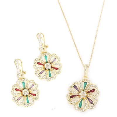 Gold Plated 2-Pcs Set with Enamel and Crystal