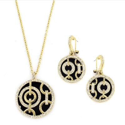 Gold Plated 2-Pcs Set with Enamel and Crystal