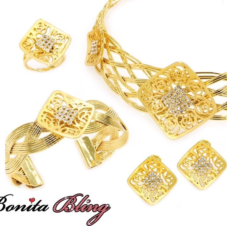 Gold Plated 4-Pcs Set with Crystal